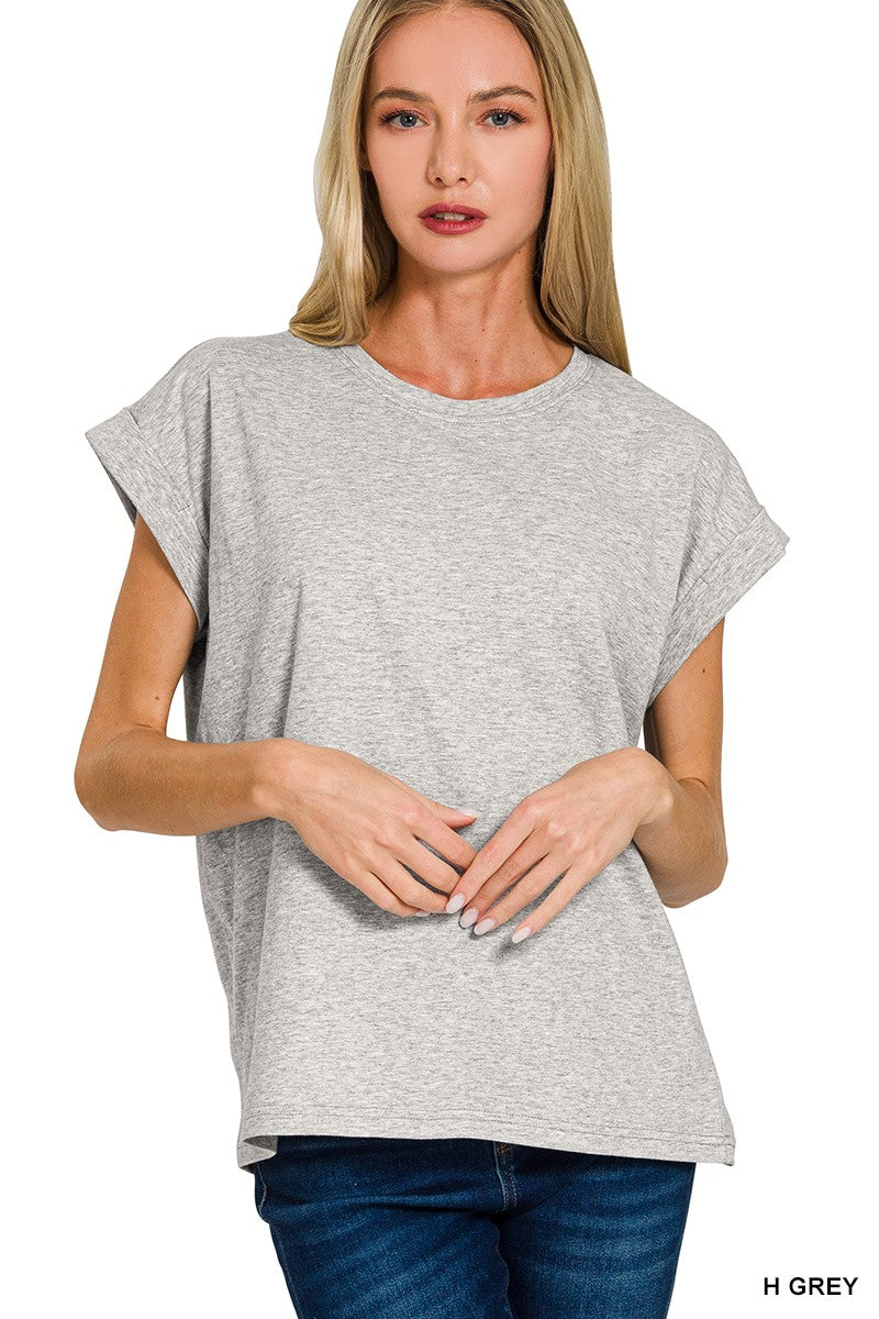 Round Neck Folded Short Sleeve T-shirt