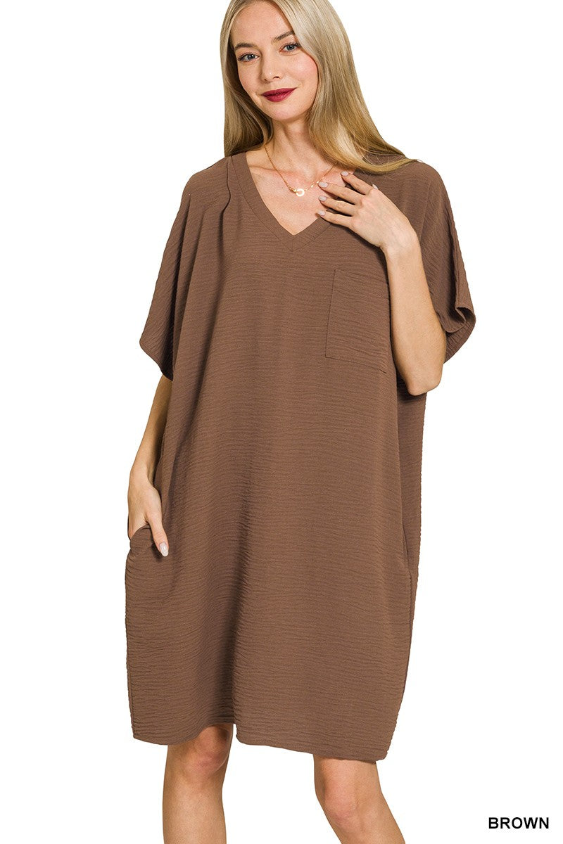 Woven Airflow V Neck T Shirt Dress