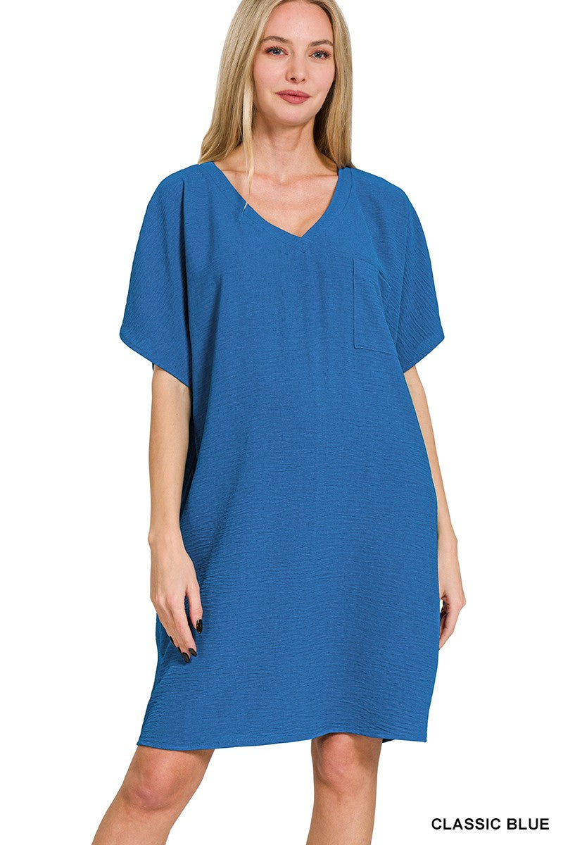 Woven Airflow V Neck T Shirt Dress
