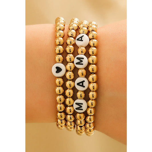 Mama Heart Bead 4 Piece Bracelet Set