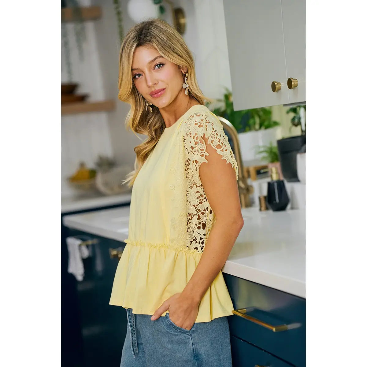 Sunny Yellow Jersey Lace Top