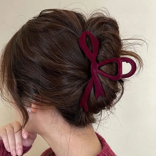 Velvet Wine Bow Hair Claw Clip