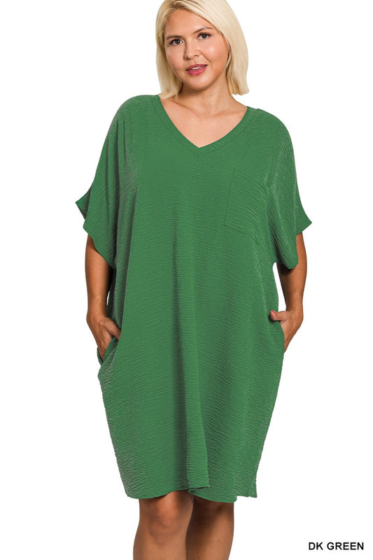 Plus Woven Airflow V Neck T Shirt Dress With Pockets