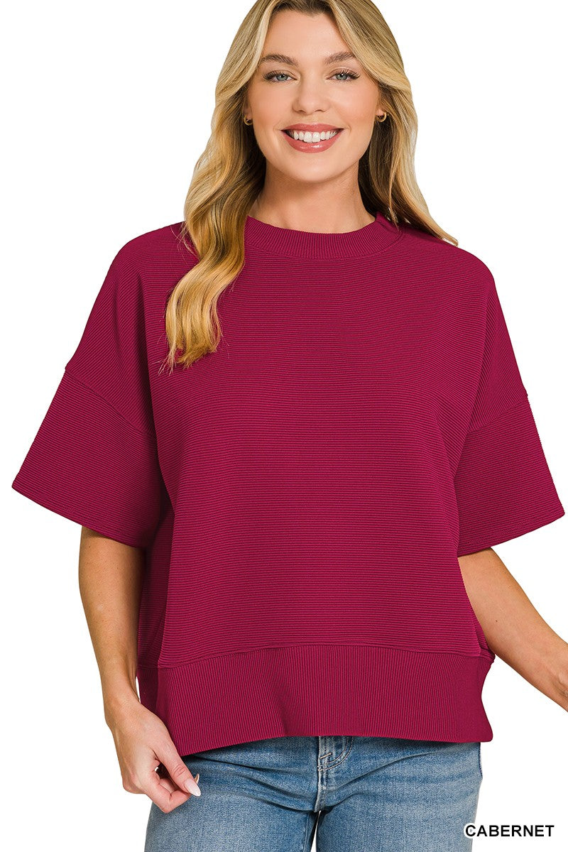 Ribbed Round Neck Waist Banded Tee Shirts
