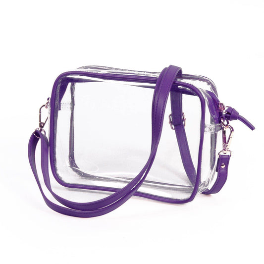 Bridget Clear Purse with Vegan Leather Trim and Straps - Purple