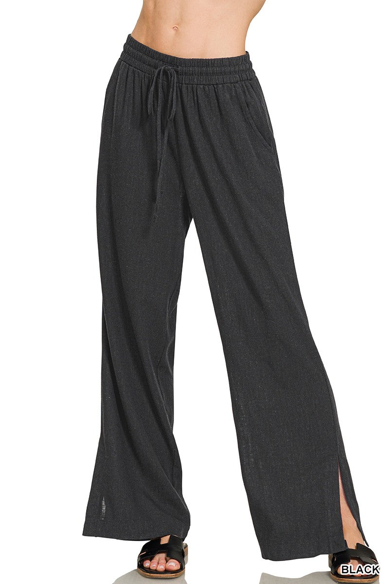 Black Linen Drawstring Pants