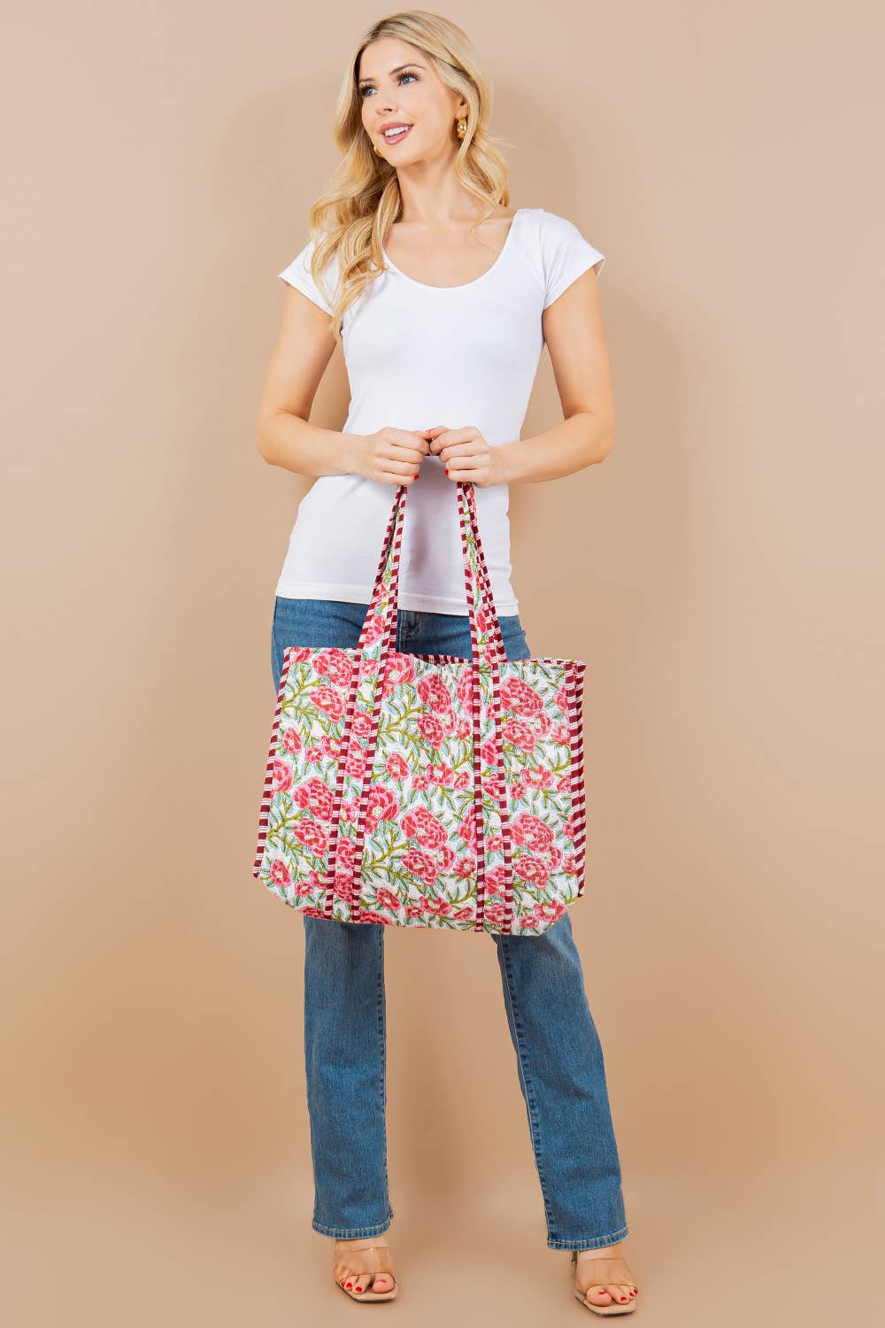 Quilted Tote Bag RED BLUE