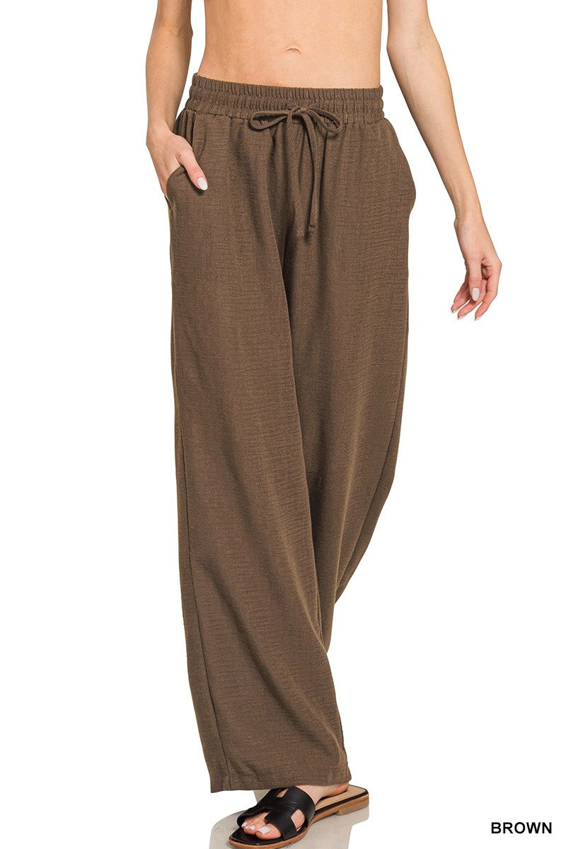 Woven Crepe Elastic Band Pants