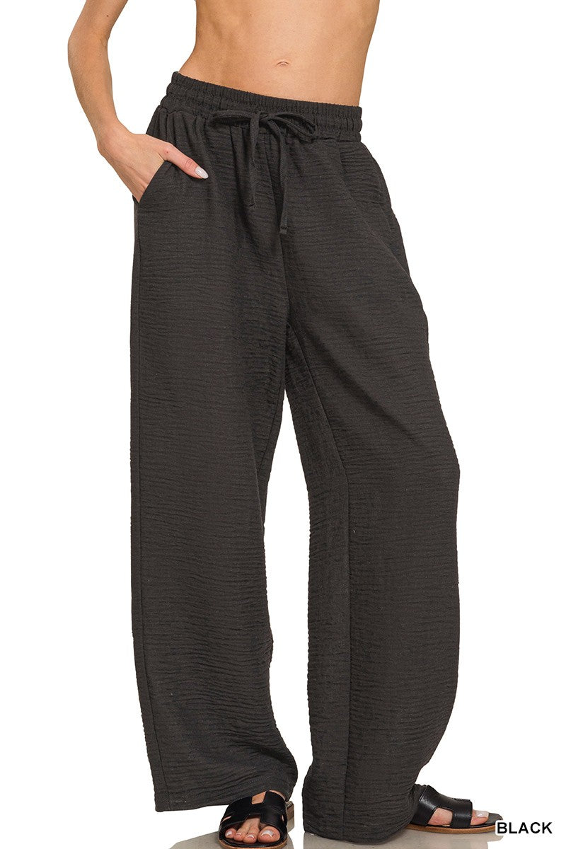 Woven Crepe Elastic Band Pants