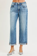 Risen Mid Rise Ankle Cuffed Boyfriend Jeans