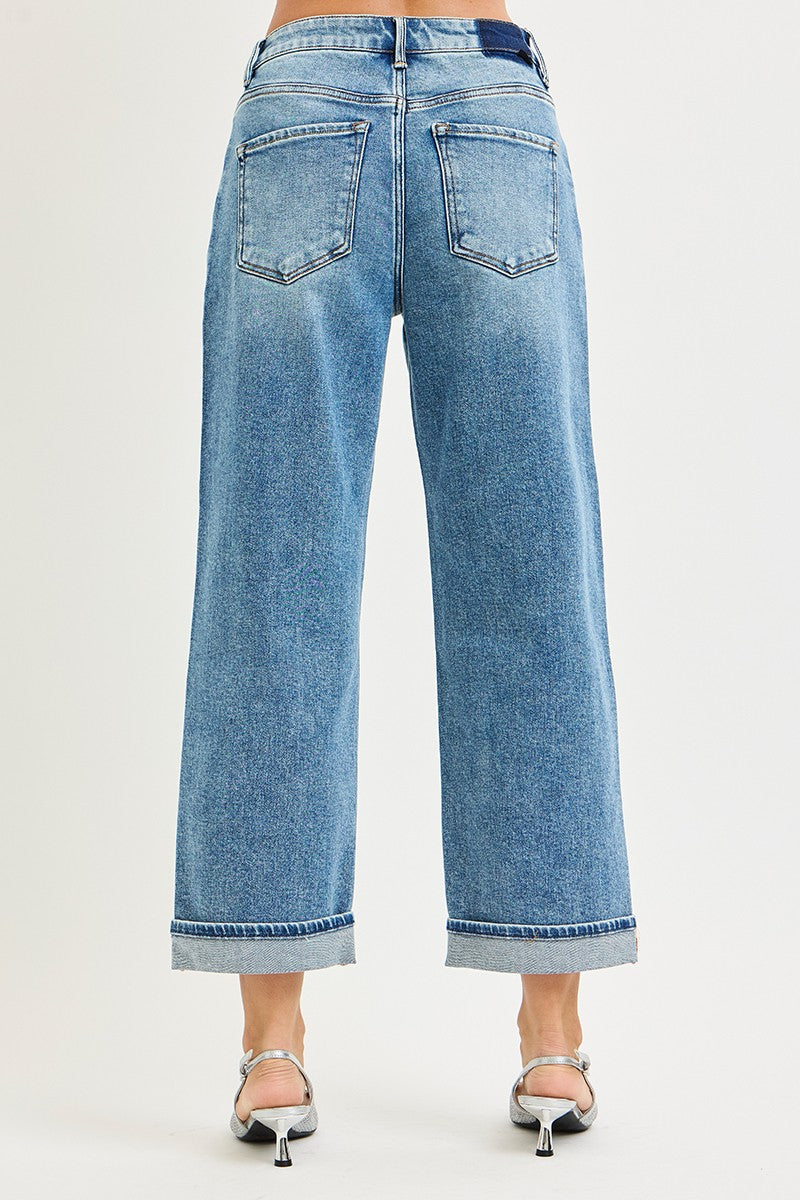 Risen Mid Rise Ankle Cuffed Boyfriend Jeans