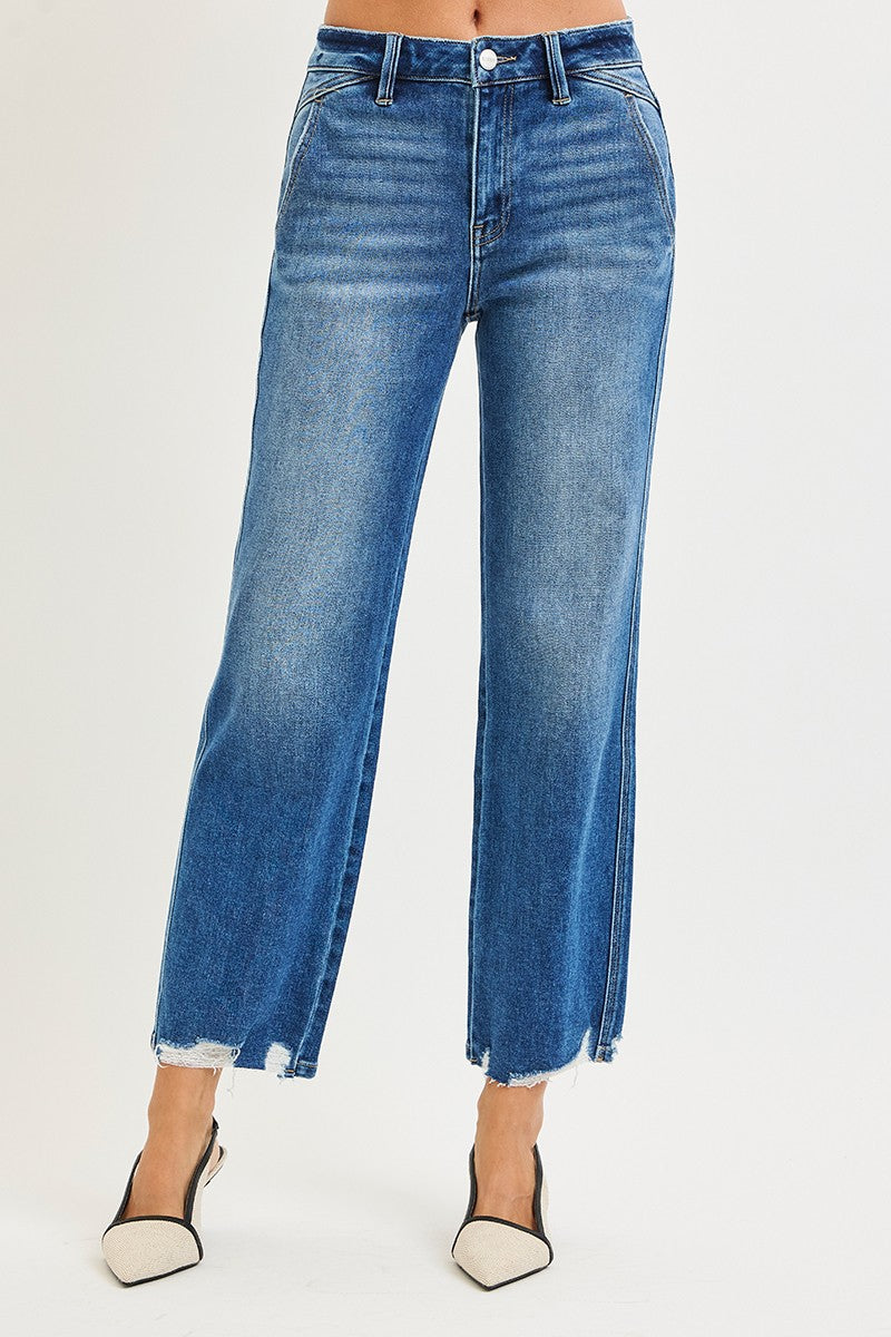 Risen High Rise Ankle Straight Distressed Hem Detail