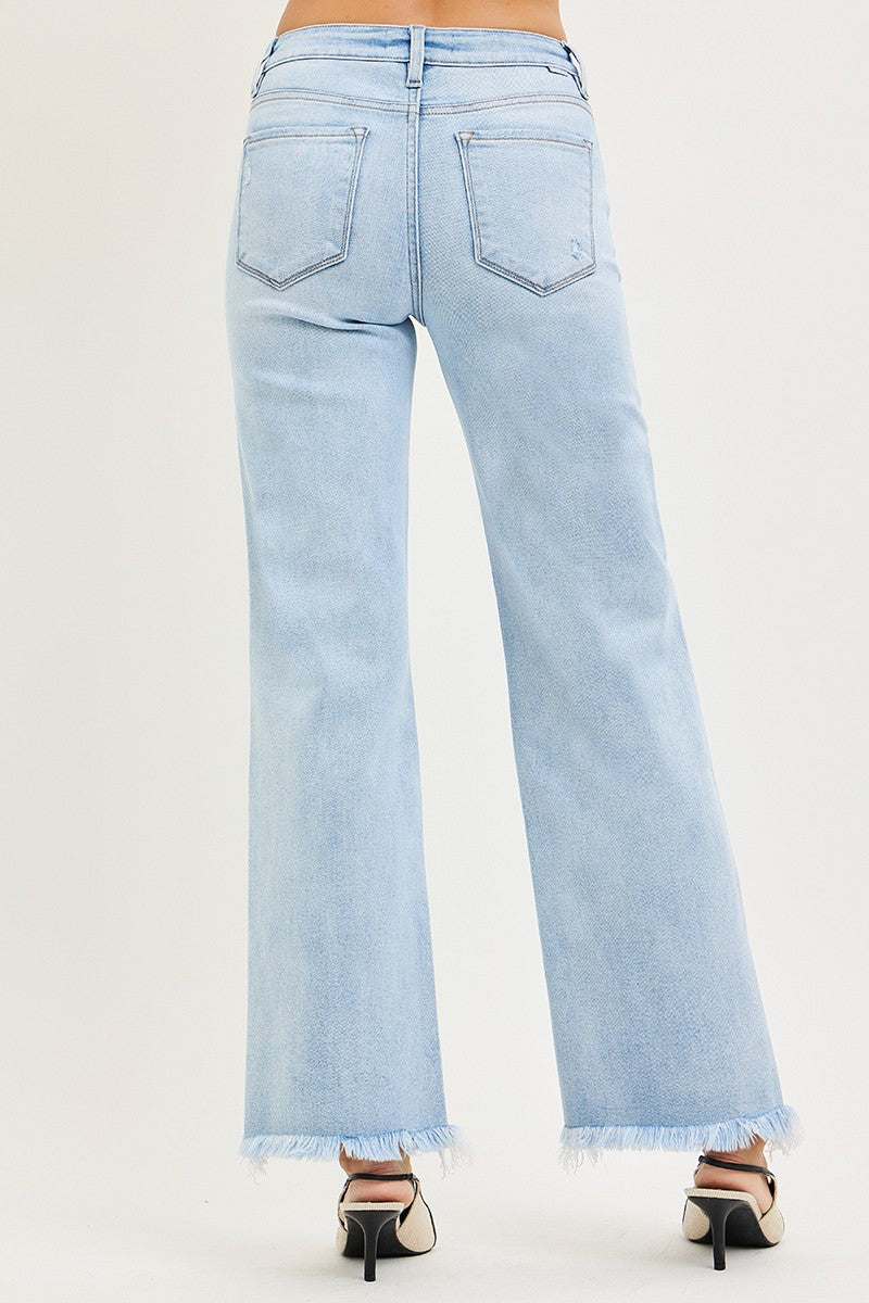 Risen Tummy Control Straight Fray Mid Rise Jeans
