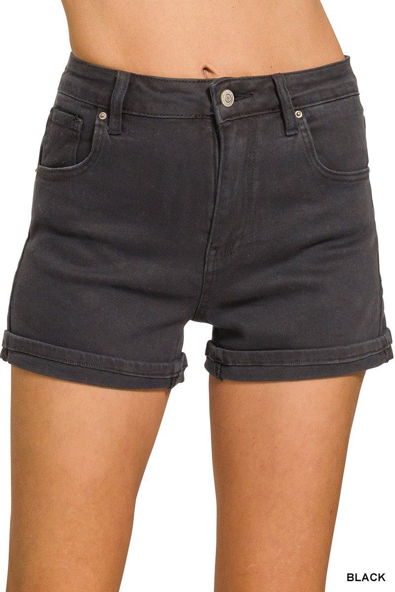 Cuffed Colored Denim Shorts