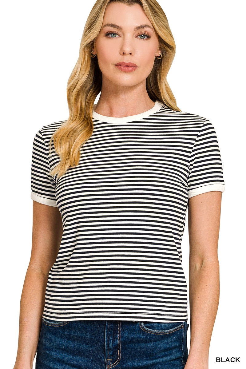 Striped Contrast Trim Tee