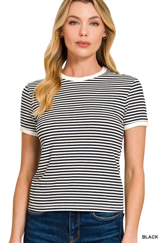 Striped Contrast Trim Tee