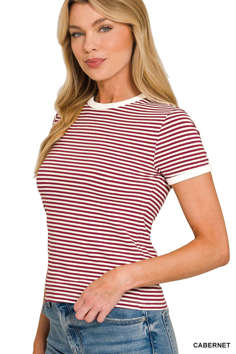 Striped Contrast Trim Tee