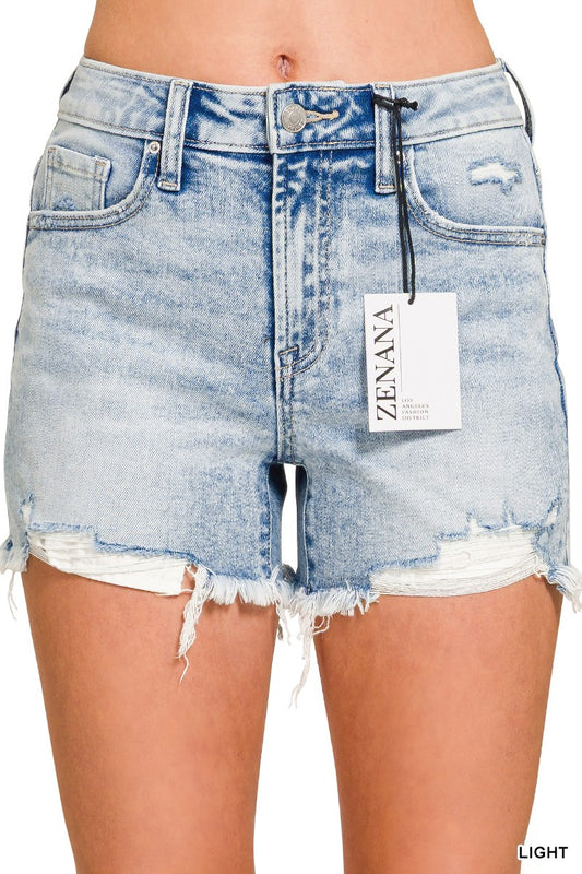 Distressed Hem Denim Shorts