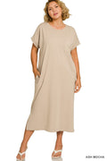 Round Neck Short Sleeve Midi Dress