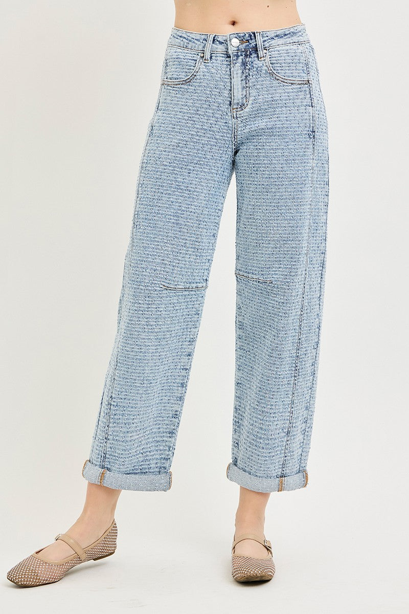 Risen Slouchy Barrel Textured Denim Jeans