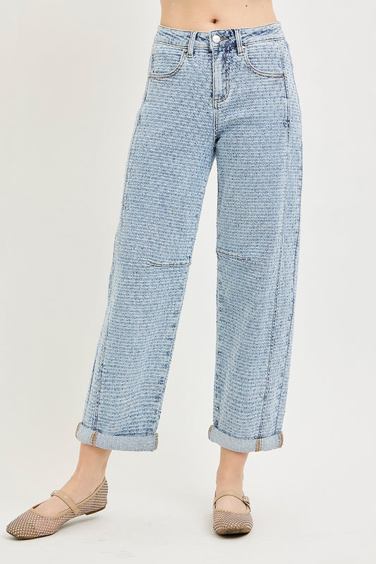 Risen Slouchy Barrel Textured Denim Jeans