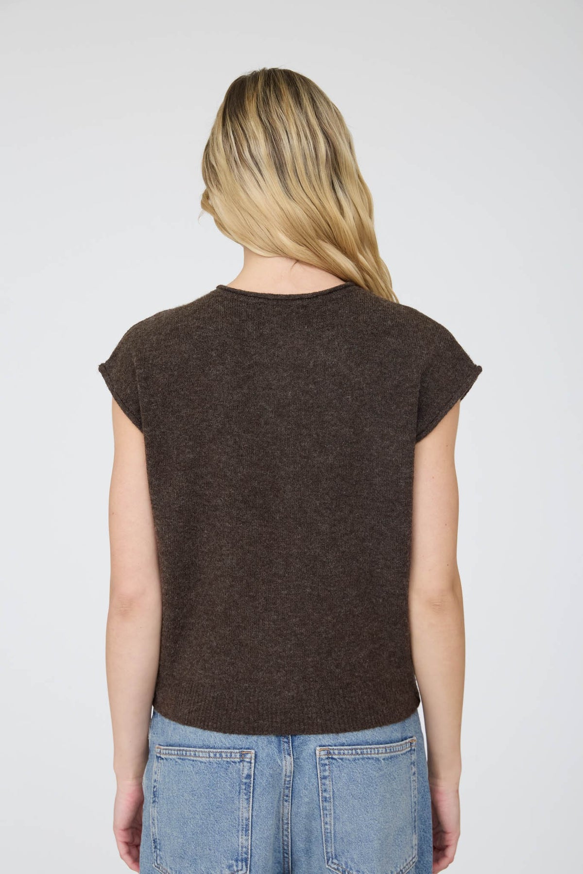 Raw Edge Sleeveless Chocolate Brown Lightweight Cardigan