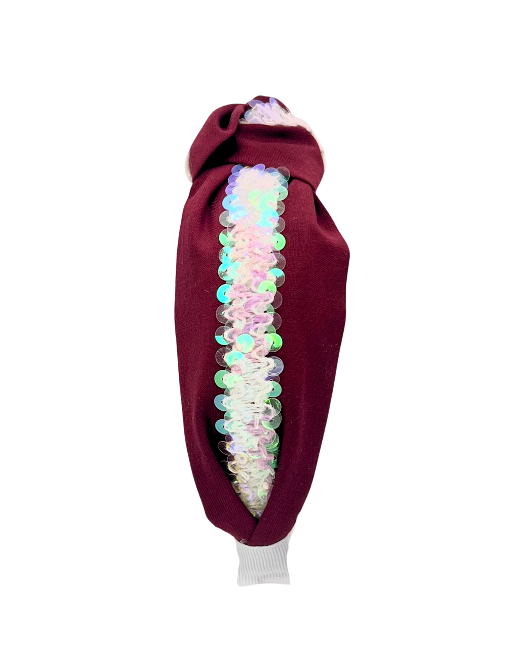 White Sequin Ribbon on Maroon