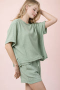 Ribbed Knit Comfy Top & Shorts Set