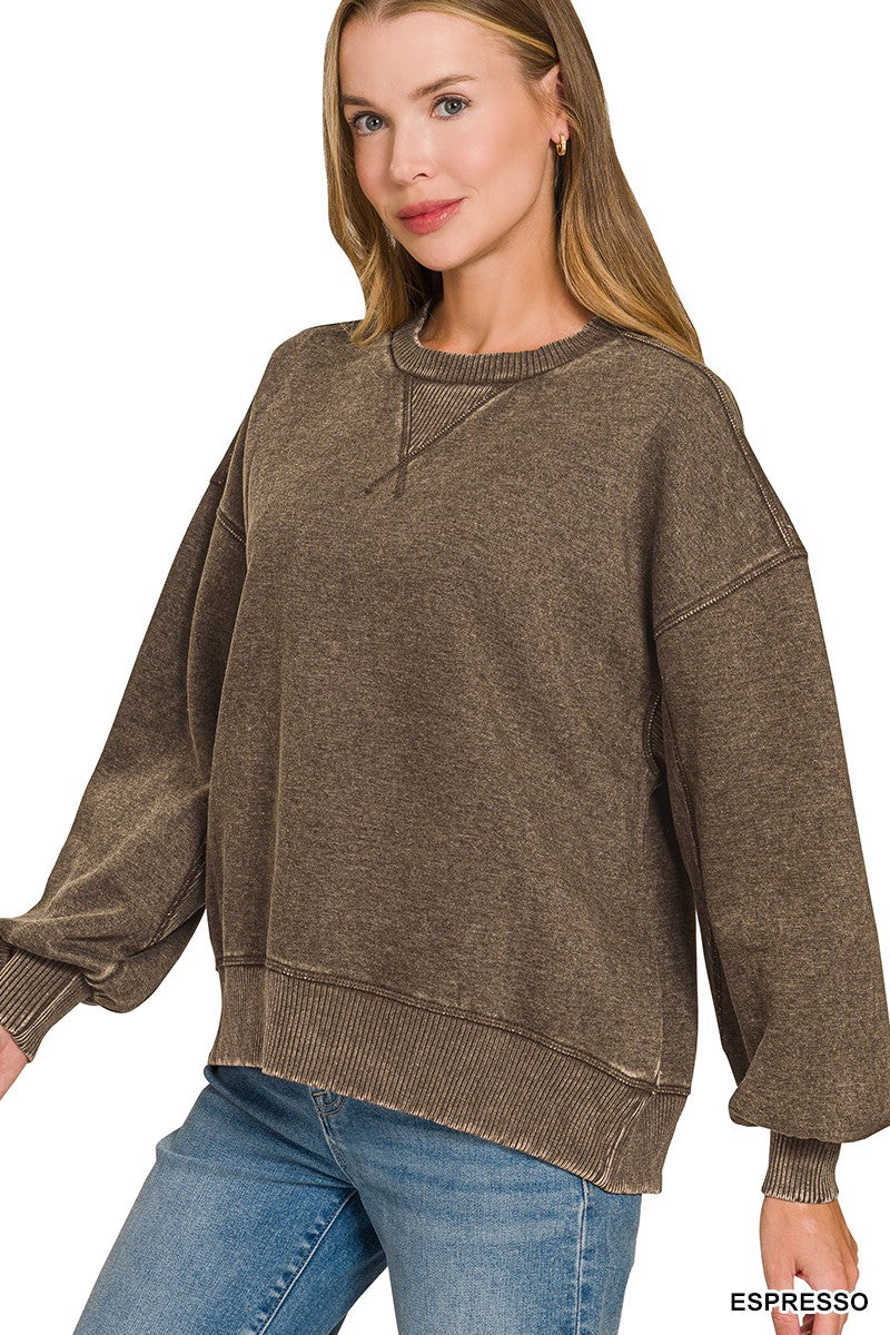 Acid Wash Fleece Oversized Pullover
