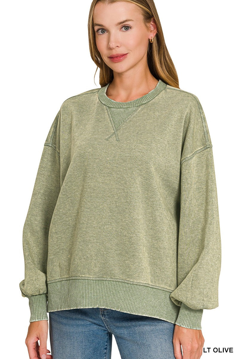 Acid Wash Fleece Oversized Pullover
