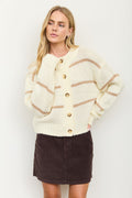 Stripe Jacquard Button Down Butter Yellow Knit Cardigan