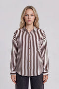Vertical Brown Stripe Collared Button Down Shirt