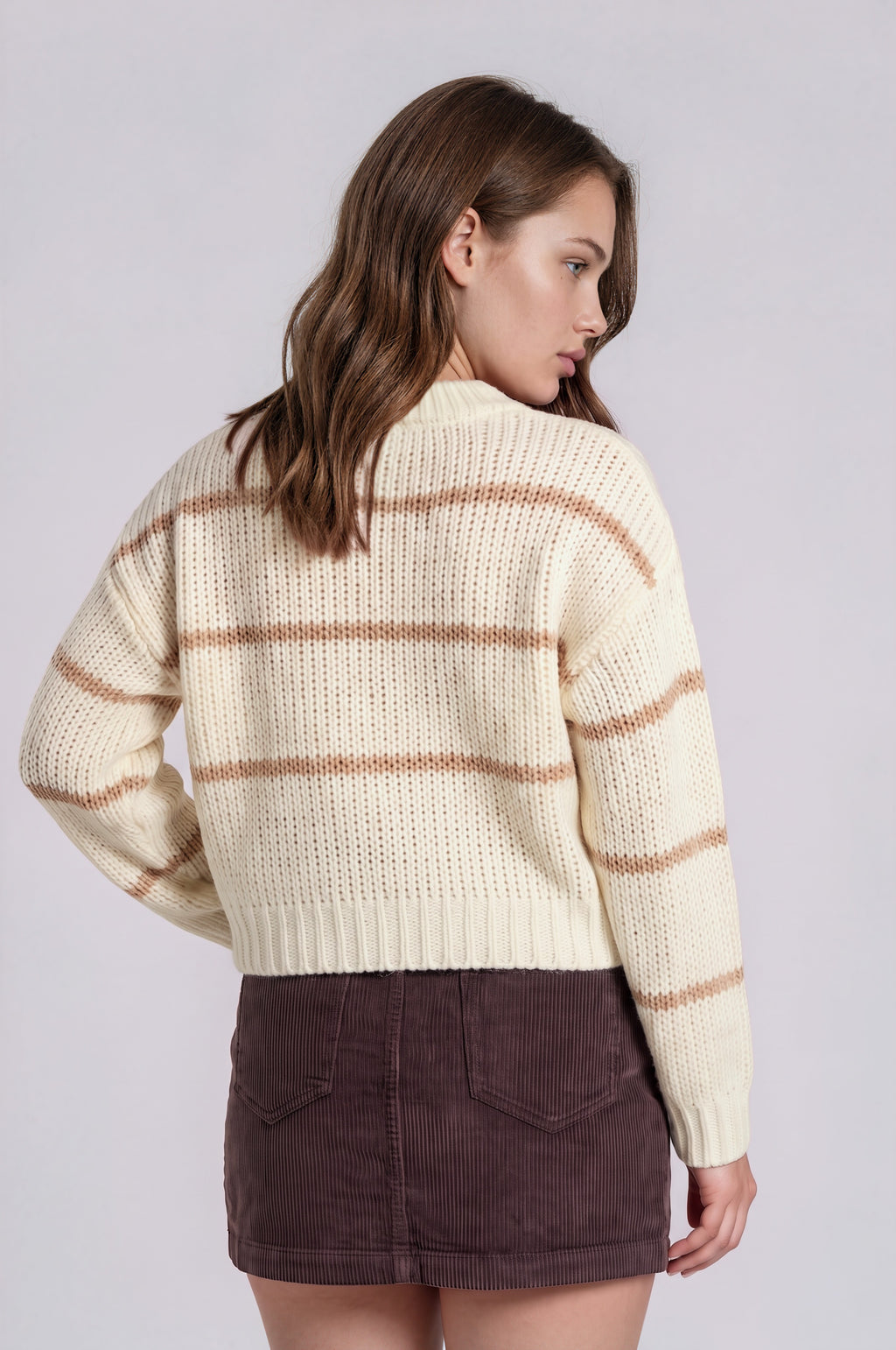 Stripe Jacquard Button Down Butter Yellow Knit Cardigan
