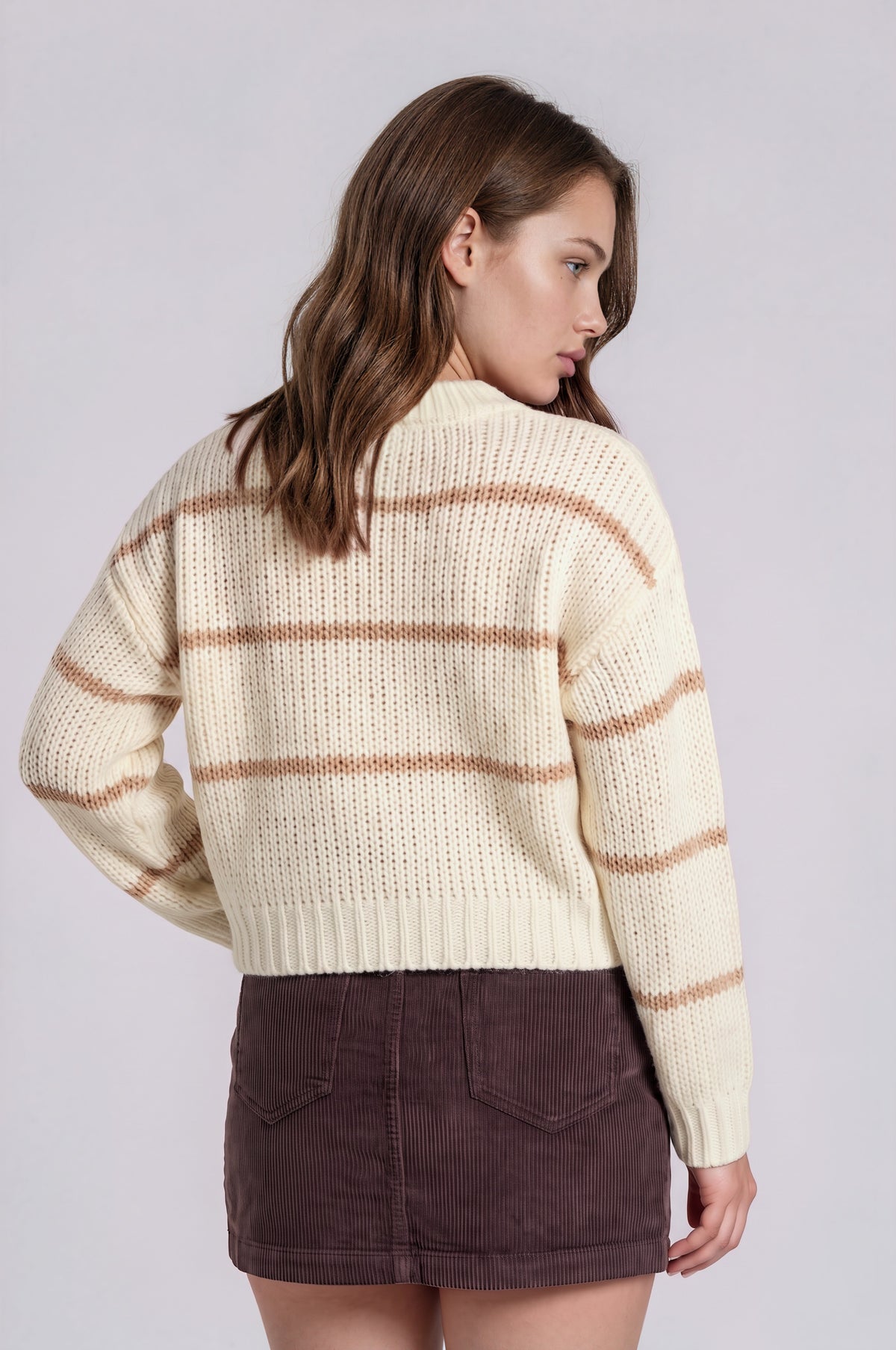 Stripe Jacquard Button Down Butter Yellow Knit Cardigan