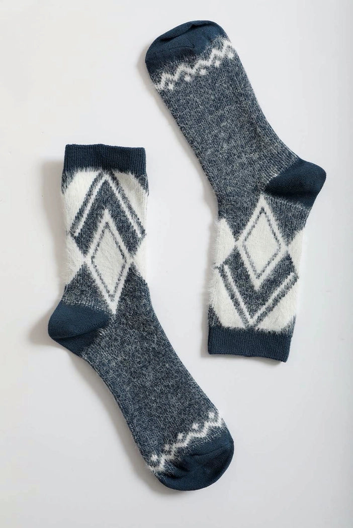Faux Mohair Diamond Pattern Winter Socks