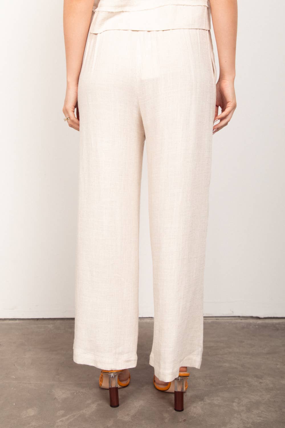 Solid Woven Linen Sleeveless Top & Pants Set - OATMEAL