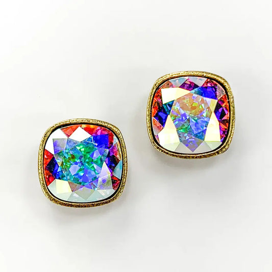 Pink Panache Austrian Square Crystal Post Earring, 10mm BRONZE