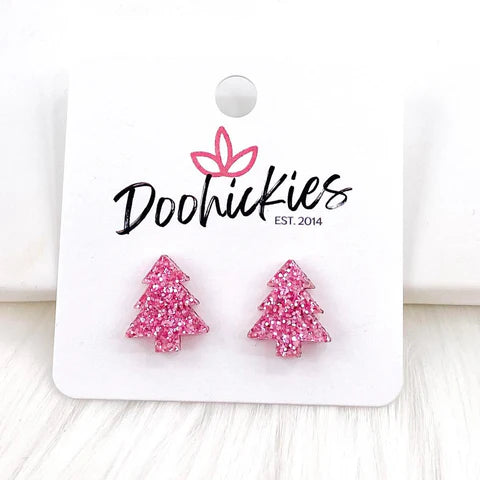 Doohickies Pink Christmas Tree Stud Earring