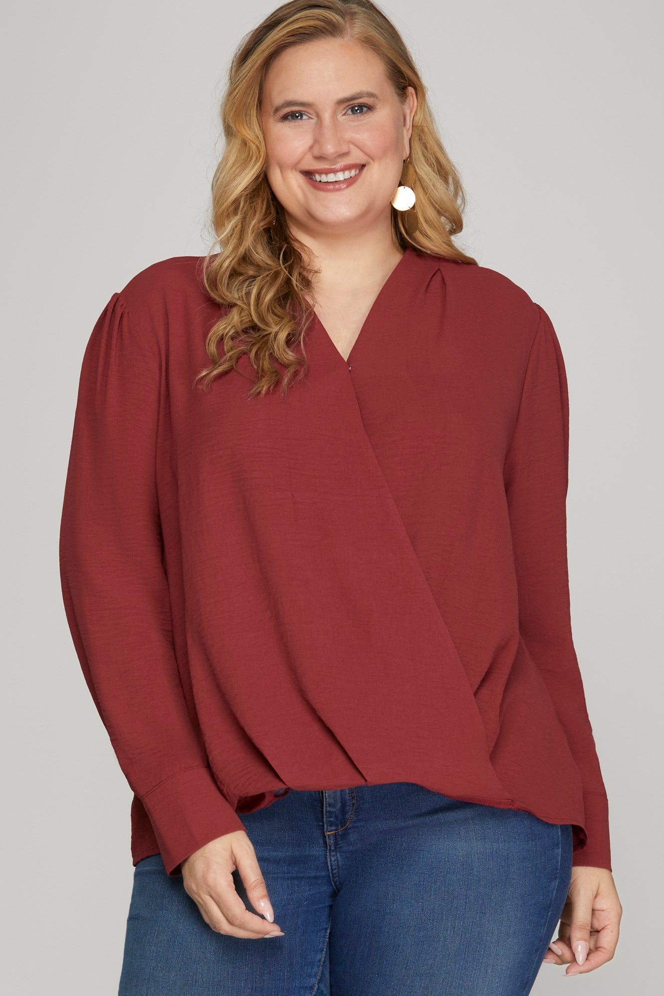 Long Sleeve Surplice Woven Top - PLUS SIZE