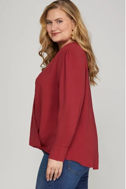 Long Sleeve Surplice Woven Top - PLUS SIZE