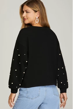 Long Sleeve Pearl Heavy Knit Top