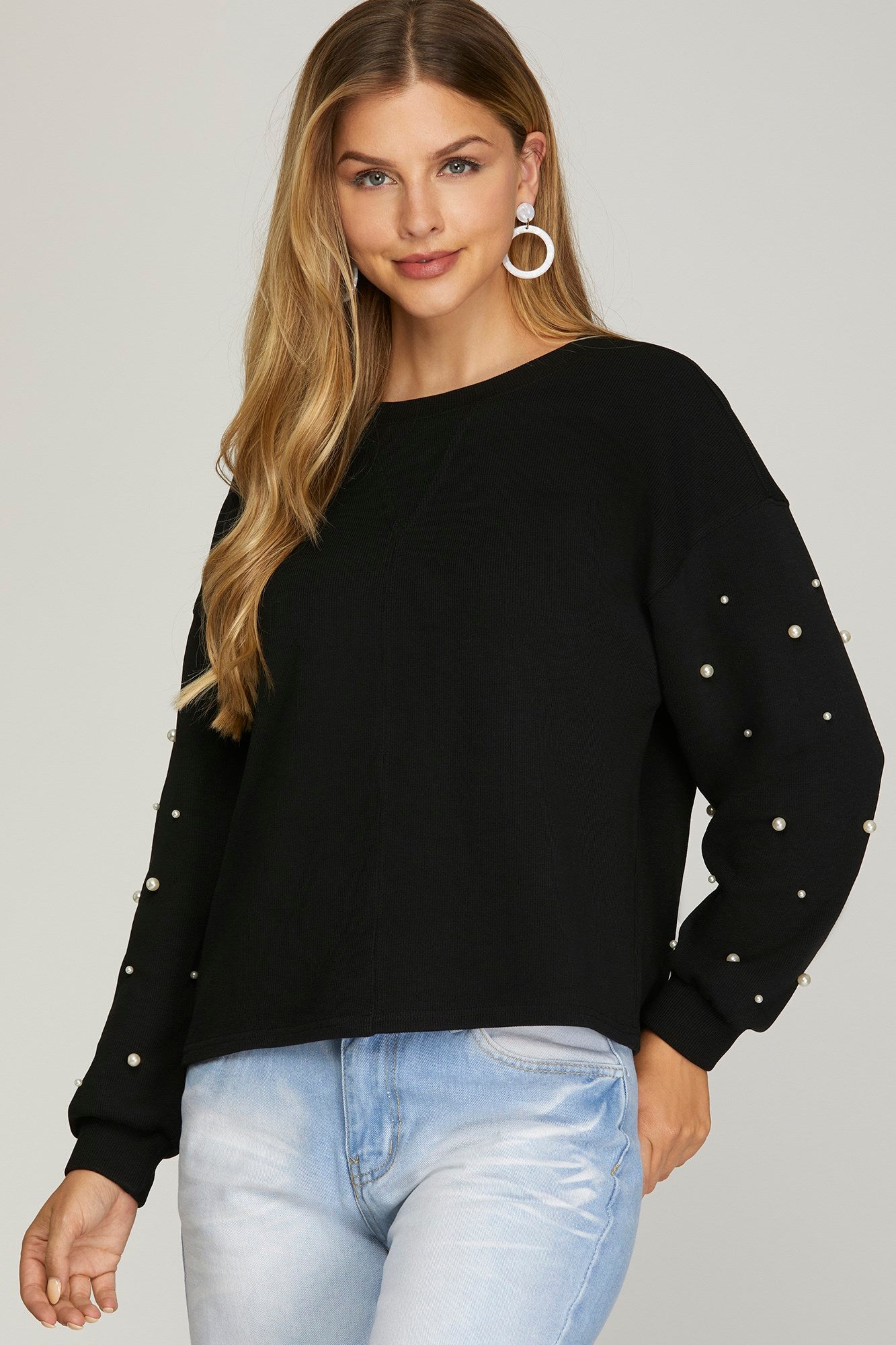 Long Sleeve Pearl Heavy Knit Top