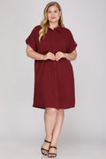 Drop Shoulder Button Up Woven Dress