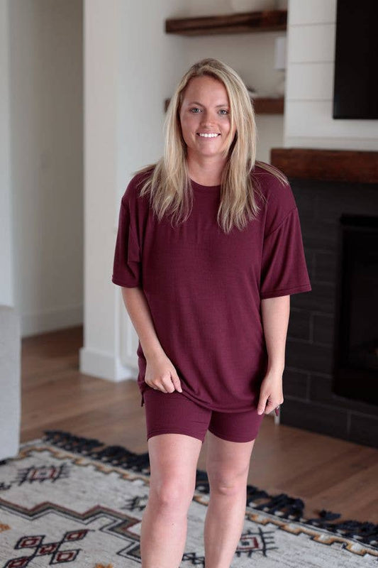 Biker Short & Top Set - Maroon
