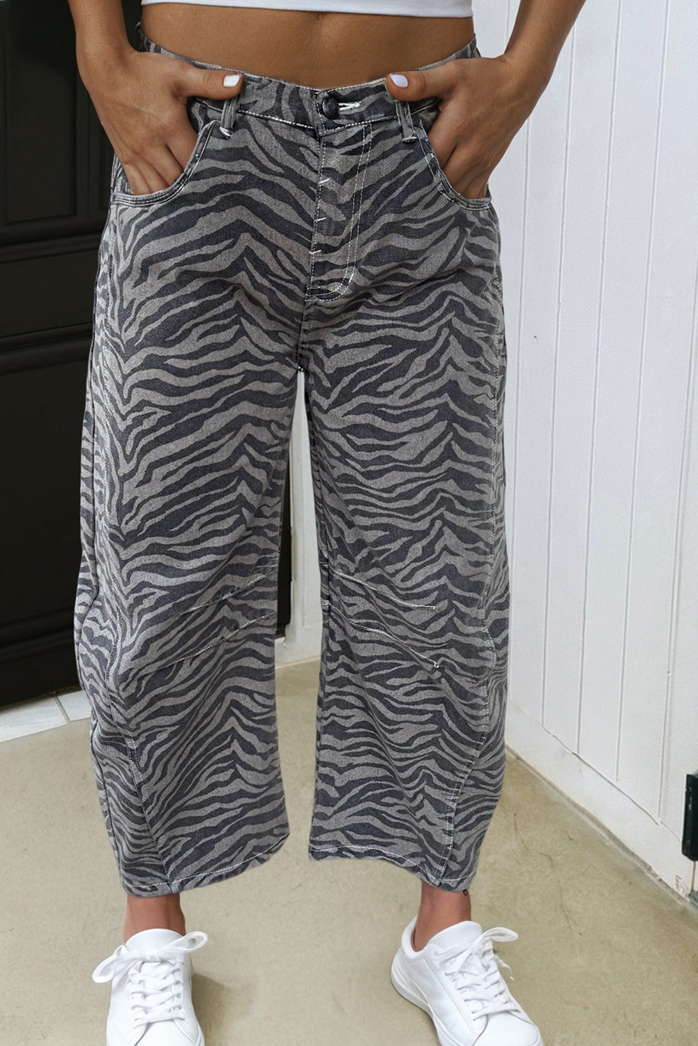 LAS Zebra Stripe Printed Wide Leg Jeans