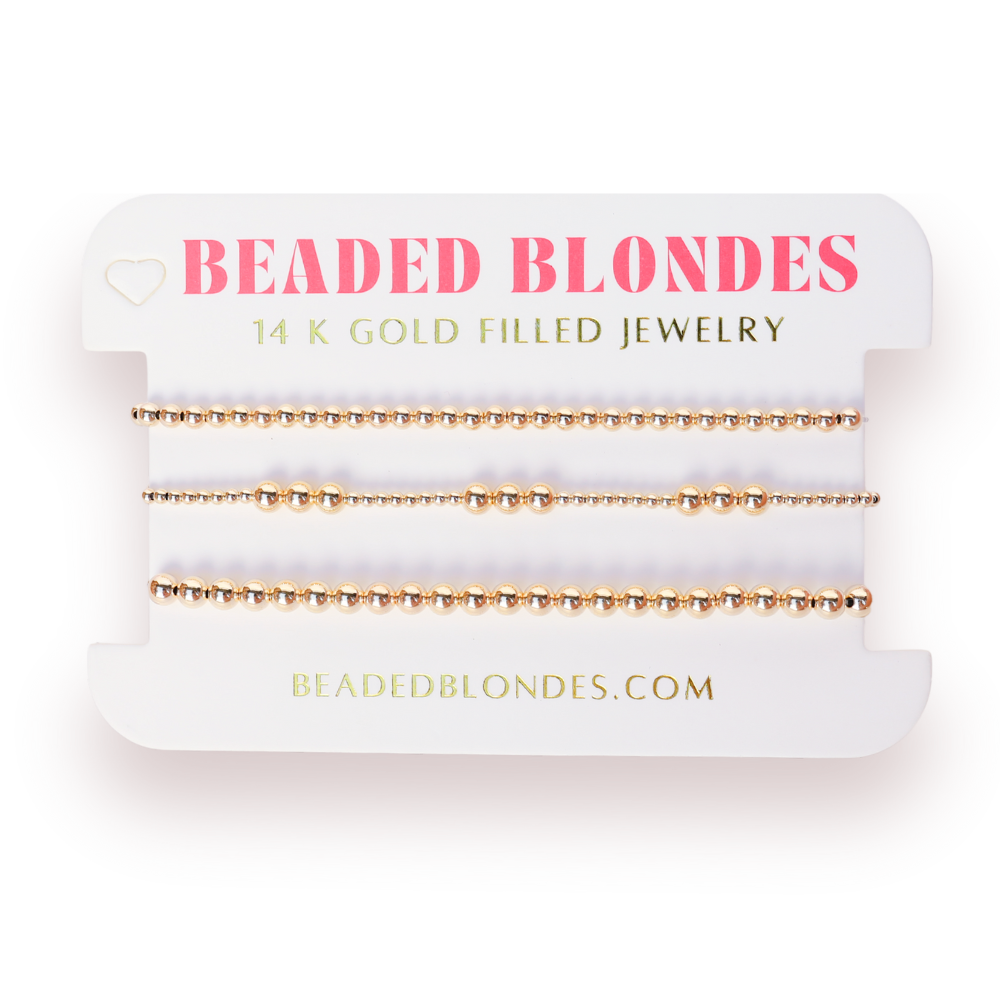 ILY + 3MM + 4MM Bracelet Stack in Gold