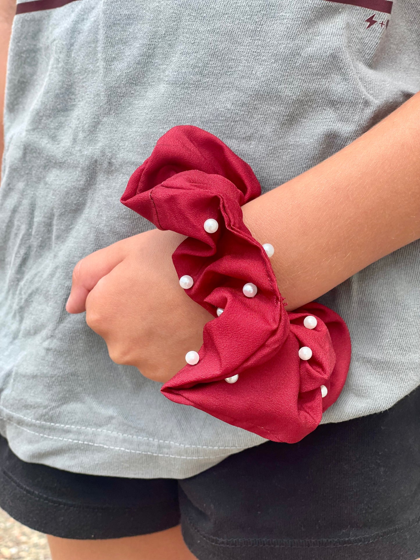 Maroon Pearl Scrunchie