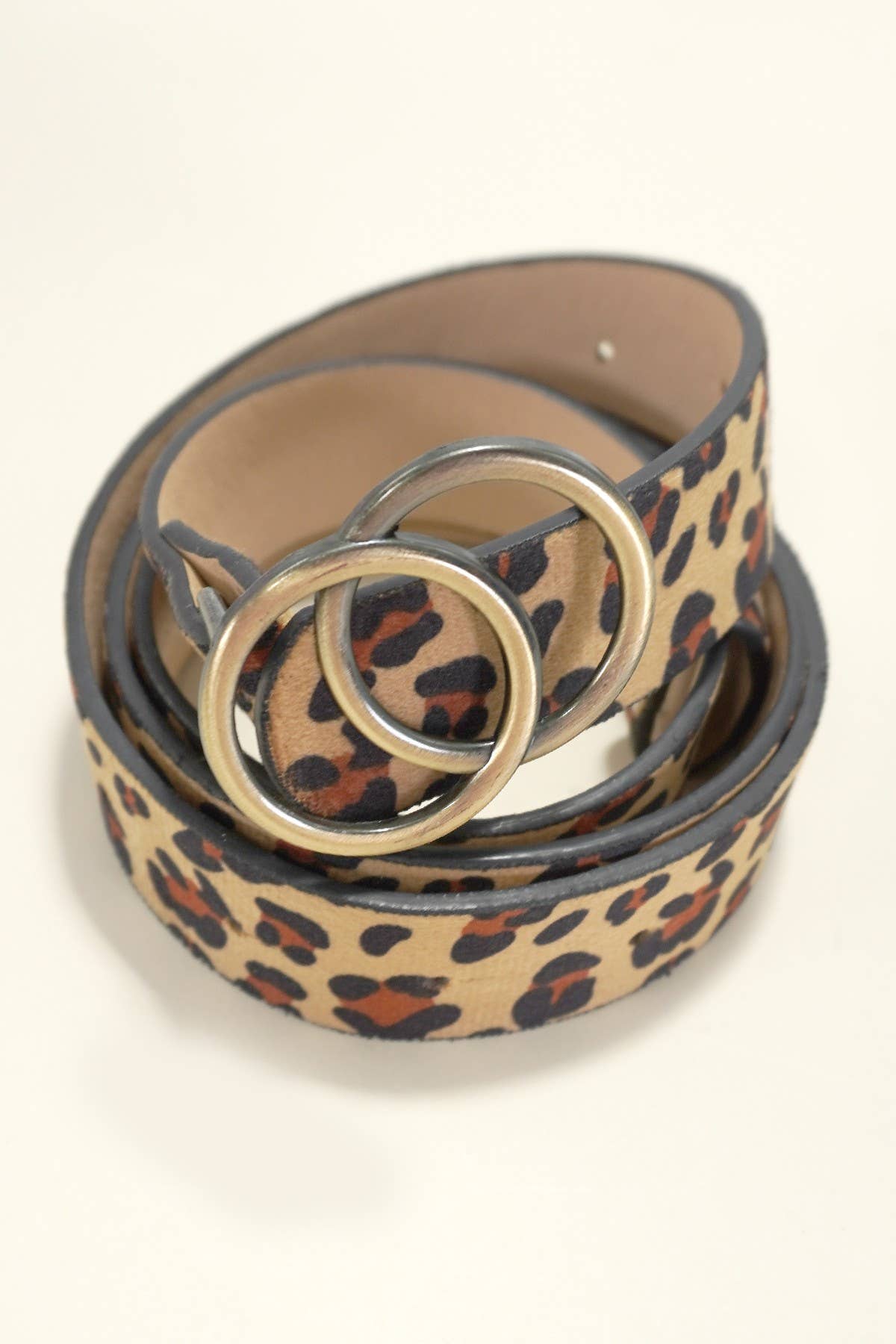 DOUBLE O BUCKLE FAUX LEATHER LEOPARD BELT