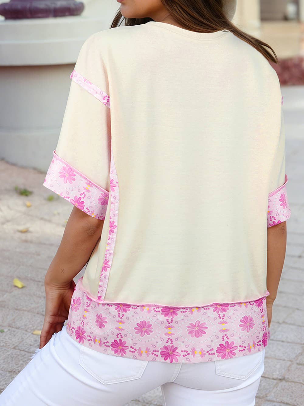 Bow Floral Print Short-Sleeve Blouse Casual Top