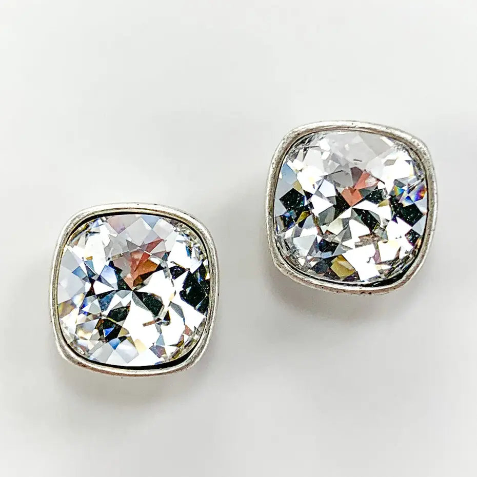 Pink Panache Austrian Square Crystal Post Earring, 10mm CLEAR SILVER